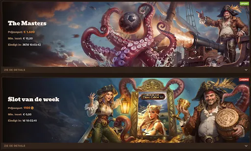 Promoties “The Masters” en “Slot van de week” met piraten en tentakels