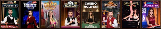 Live casinospellen inclusief Speed Roulette, Mega Roulette, Crazy Time, Ruby Blackjack, Casino Hold’em, Fireball Roulette, Immersive Roulette en Mega Fire Blaze Roulette